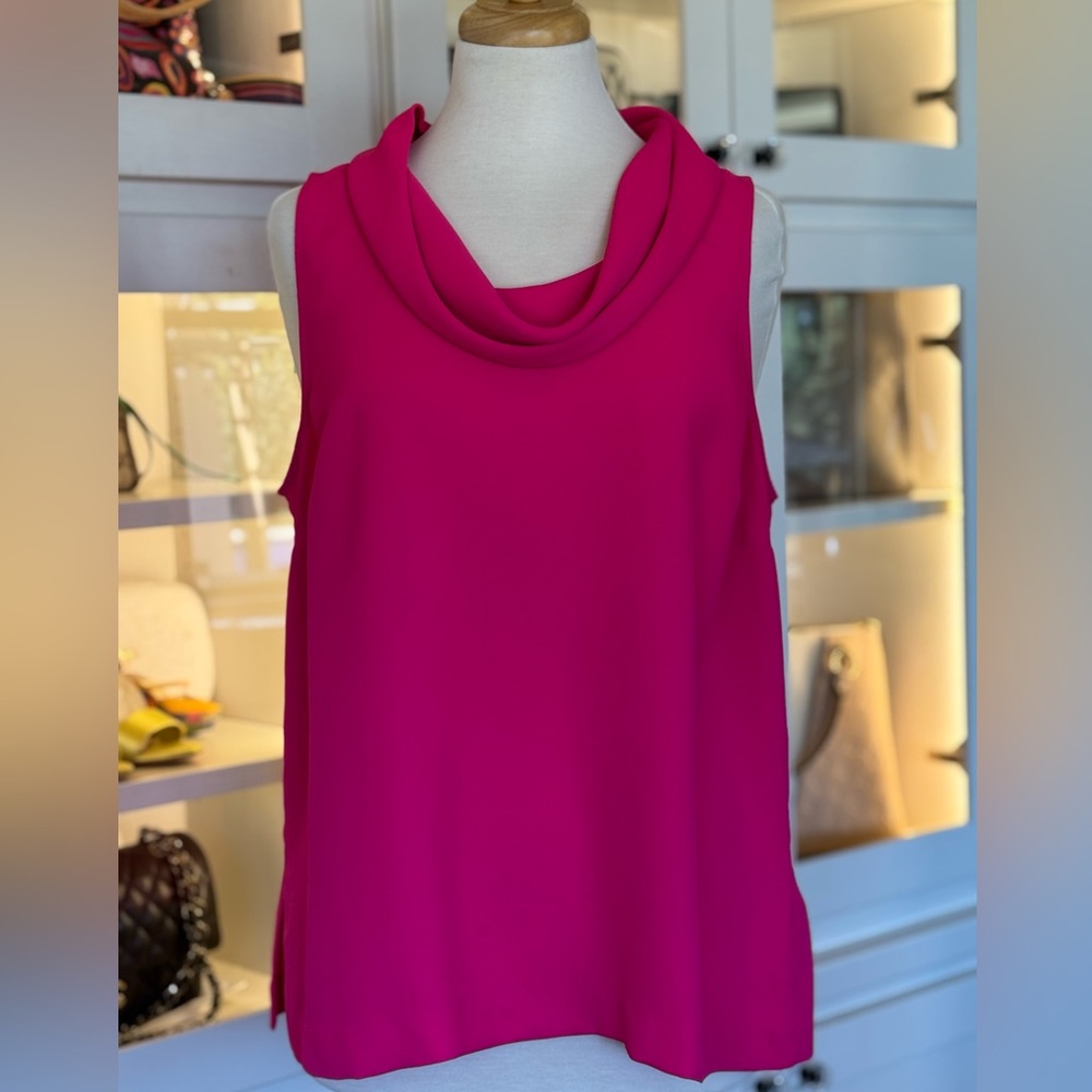 Vince Camuto Luxe Crepe de Chine Sleeveless Cowl Neck Tank Top Hot Pink large